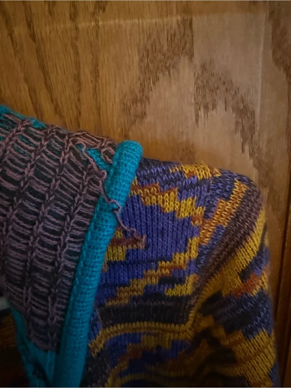Aztec Hooded Open-Front Cardigan in Teal & Purple